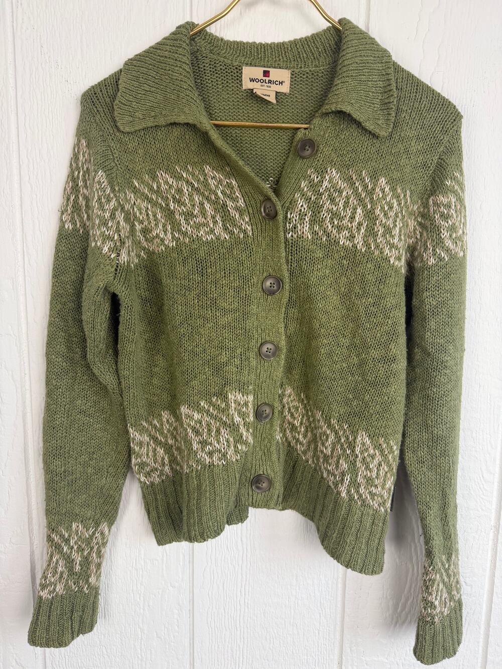 Vintage Woolrich Sage Fair Isle Cardigan Sweater Women's Nordic